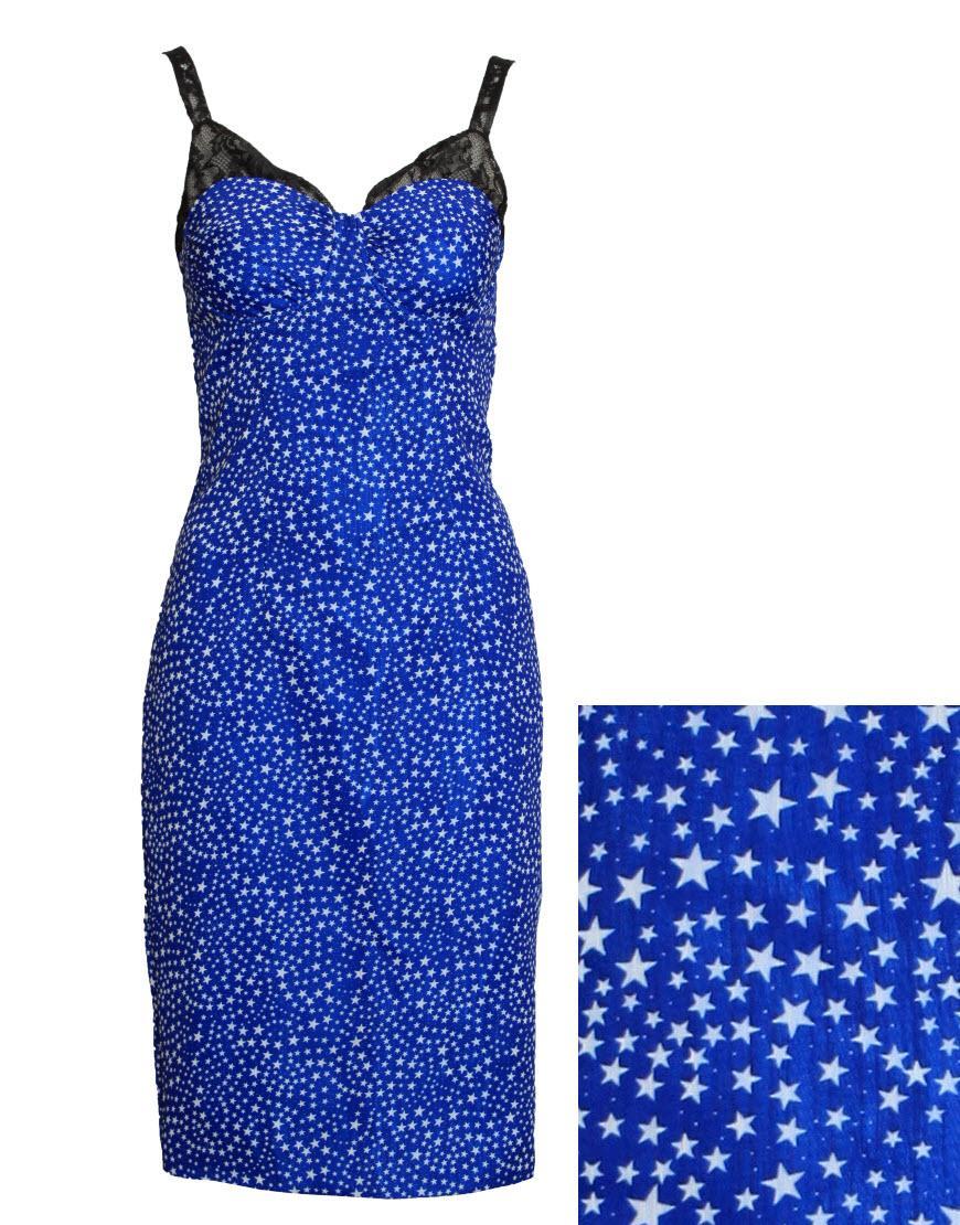 Star print lace bustier dress as worn by Lauren Pope in blue