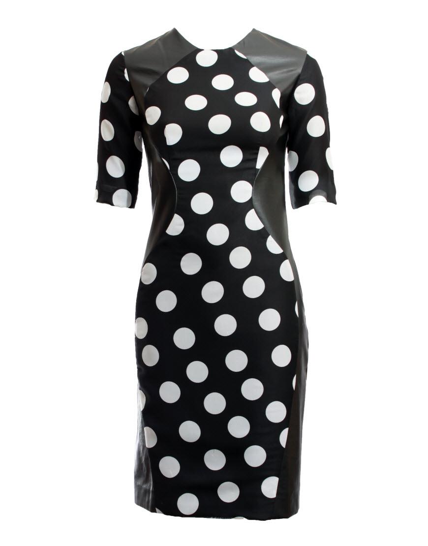 Polka dot leather detailed dress as featured in Grazia and Closer magazines