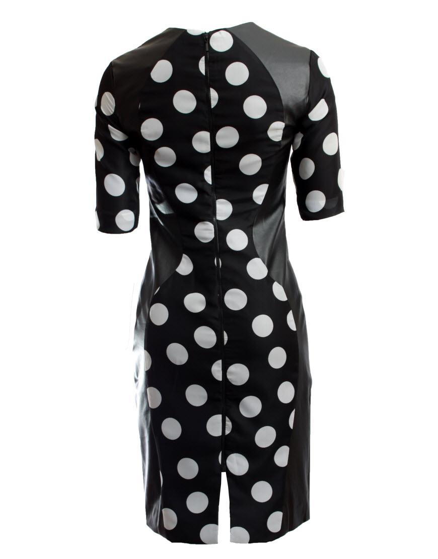 Polka dot leather detailed dress as featured in Grazia and Closer magazines