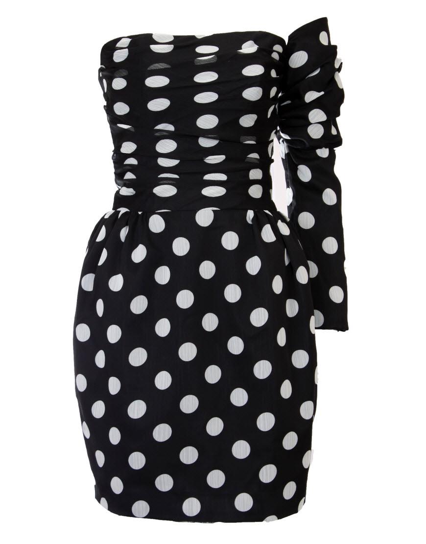 Polka dot one sleeve draped dress as aired on ITV This Morning, featured in Grazia magazine