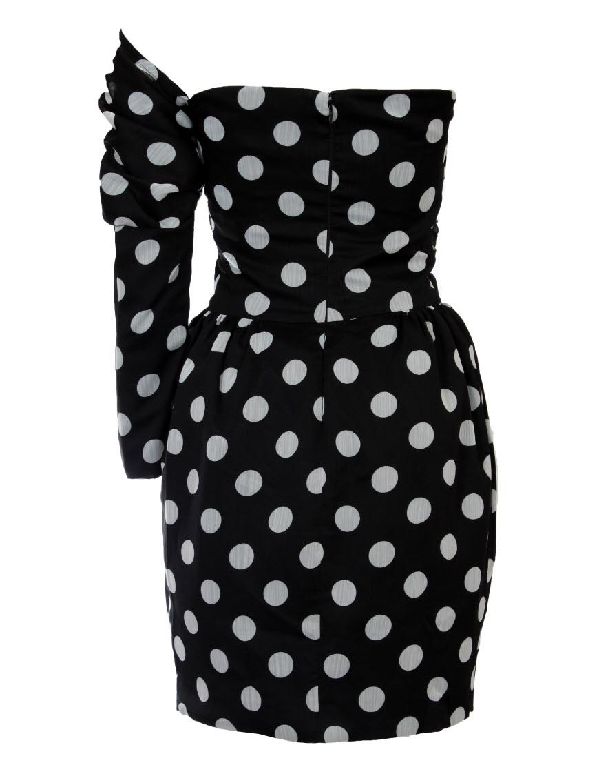 Polka dot one sleeve draped dress as aired on ITV This Morning, featured in Grazia magazine