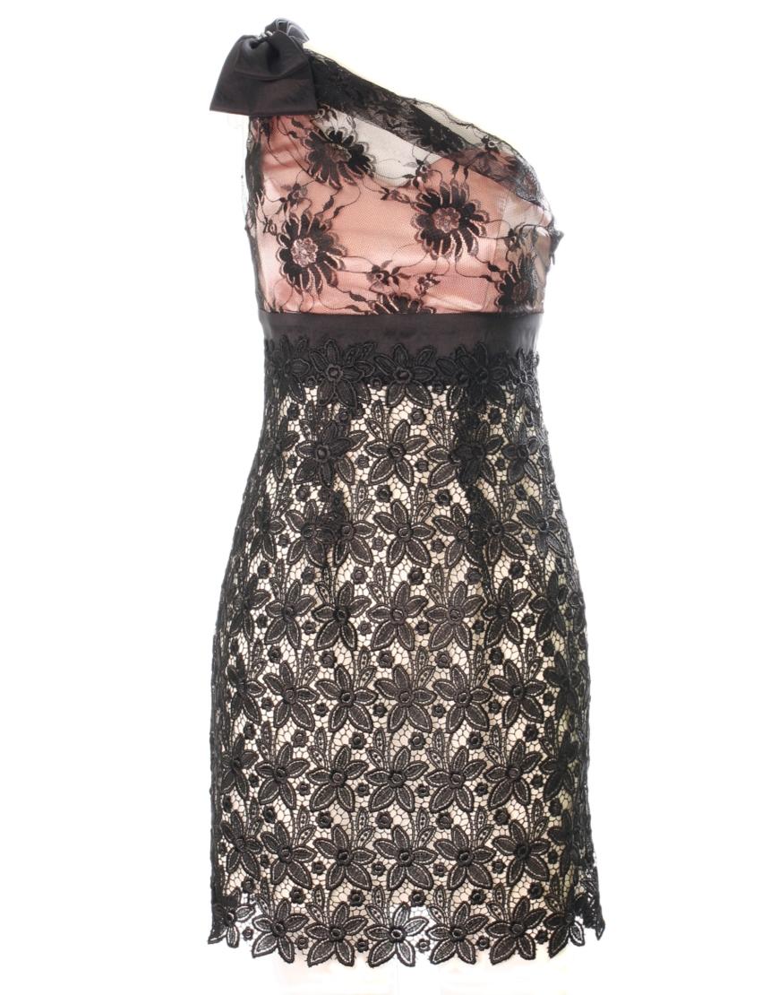 One shoulder bow trimmed lace dress