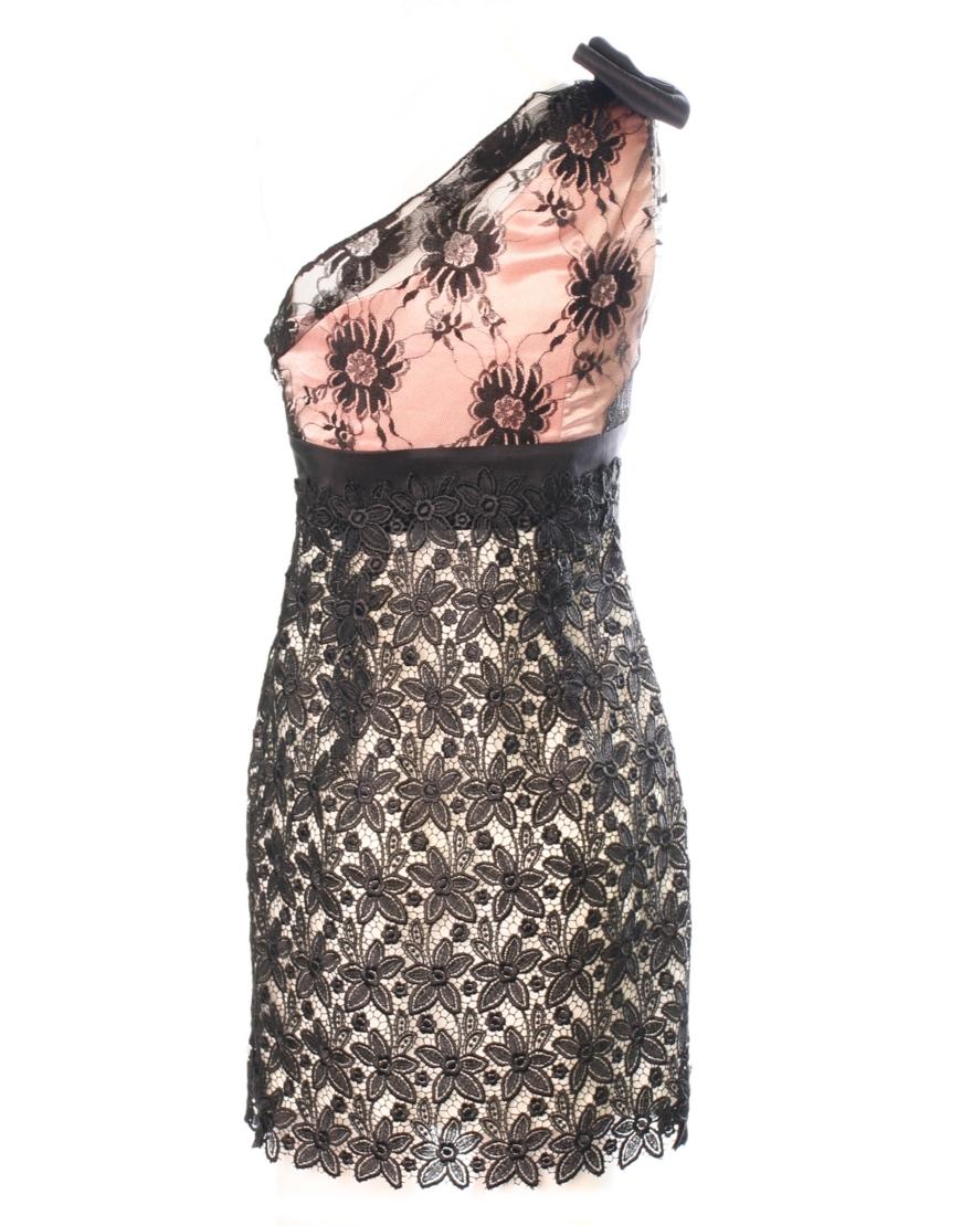 One shoulder bow trimmed lace dress