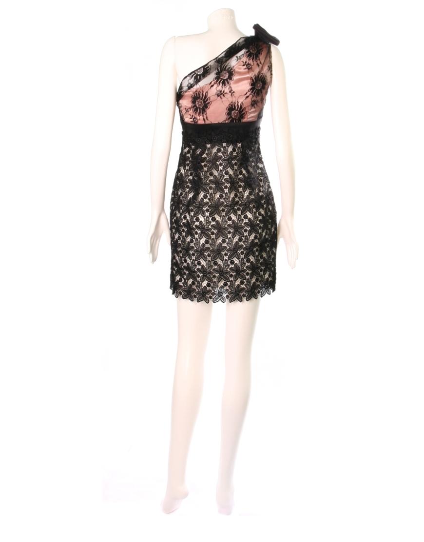 One shoulder bow trimmed lace dress