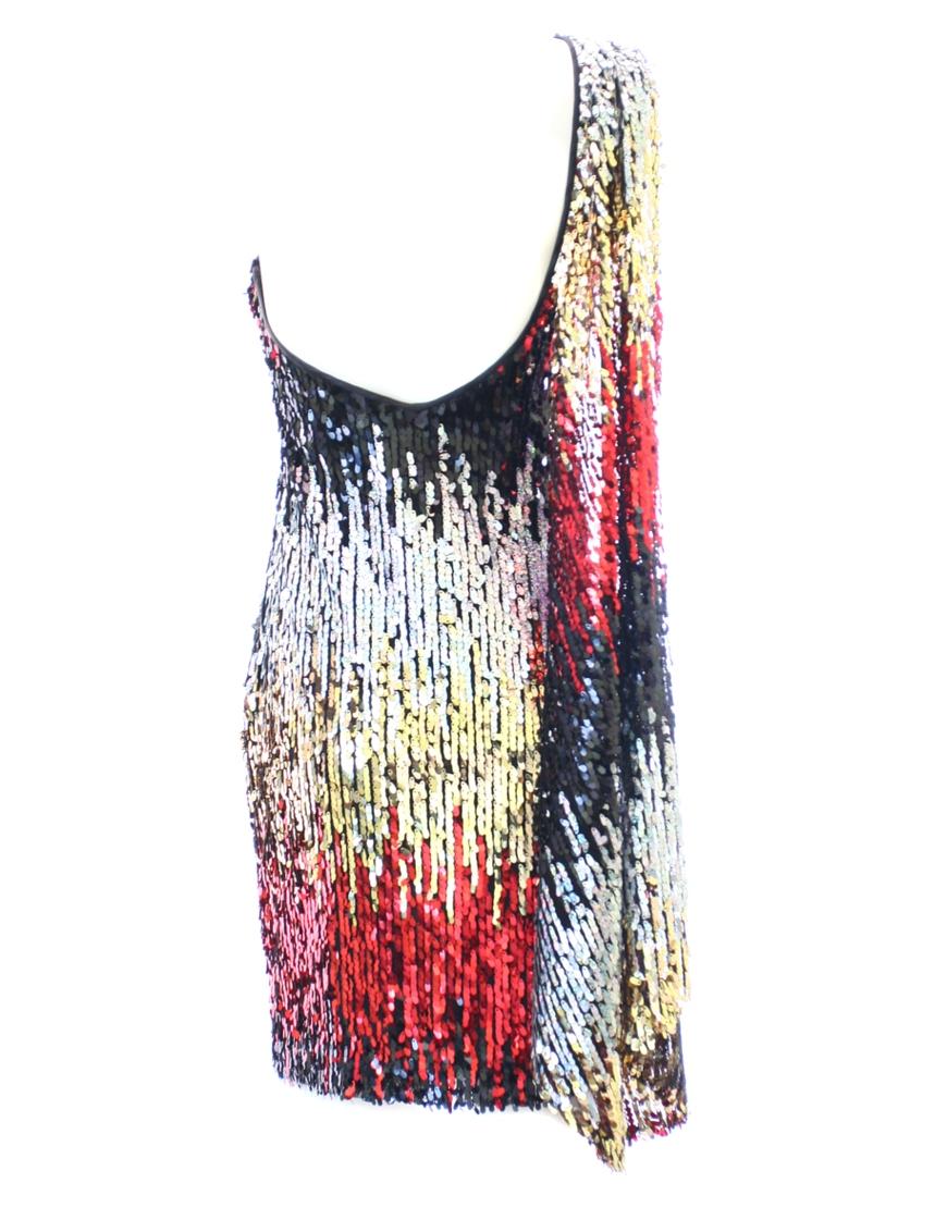 Sequin one-shoulder cocktail dress in red waterfall