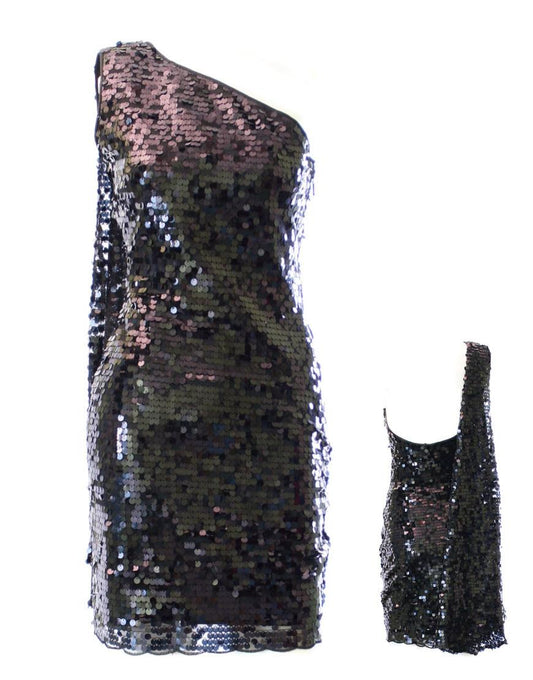Sequin one-shoulder cocktail dress in black
