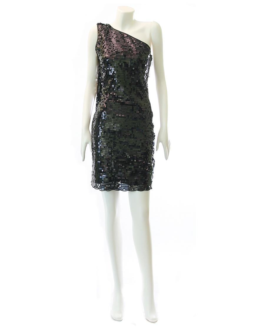 Sequin one-shoulder cocktail dress in black