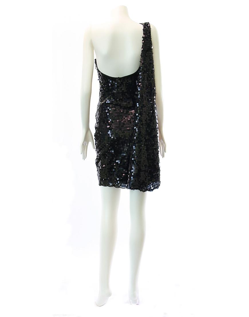 Sequin one-shoulder cocktail dress in black