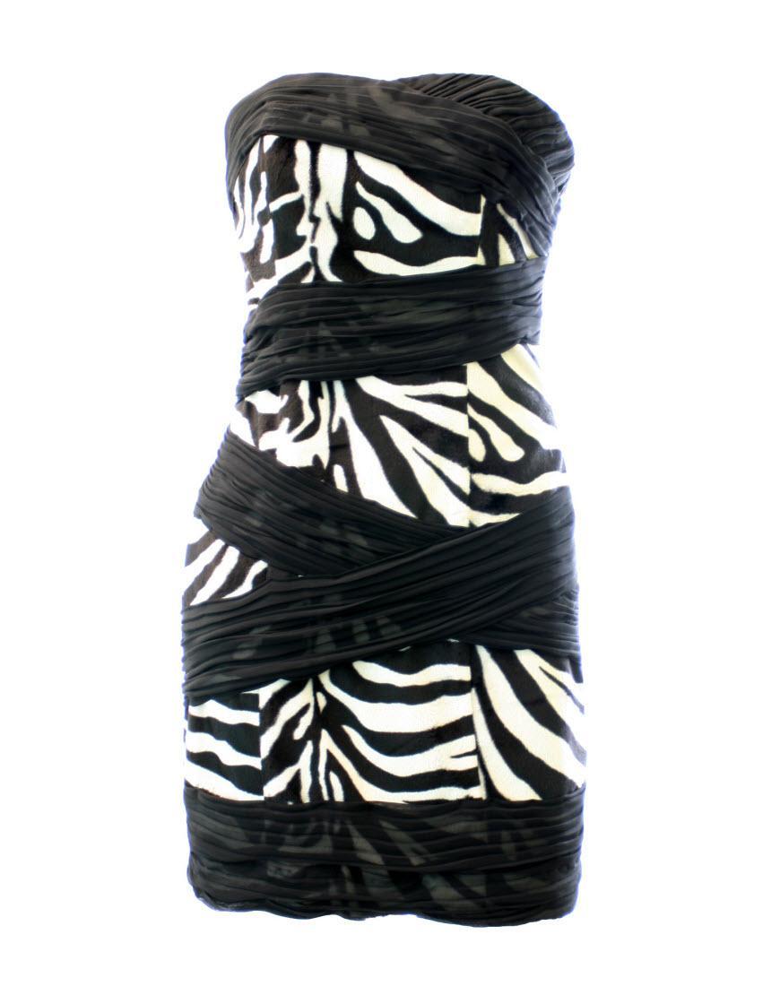 Zebra printed drape chiffon overlaid dress