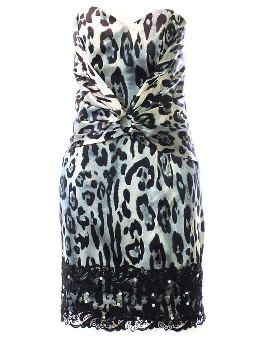 Leopard lace embellishment dress in grey