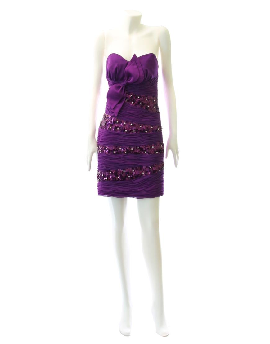 Big bow drape-sequin detailed dress