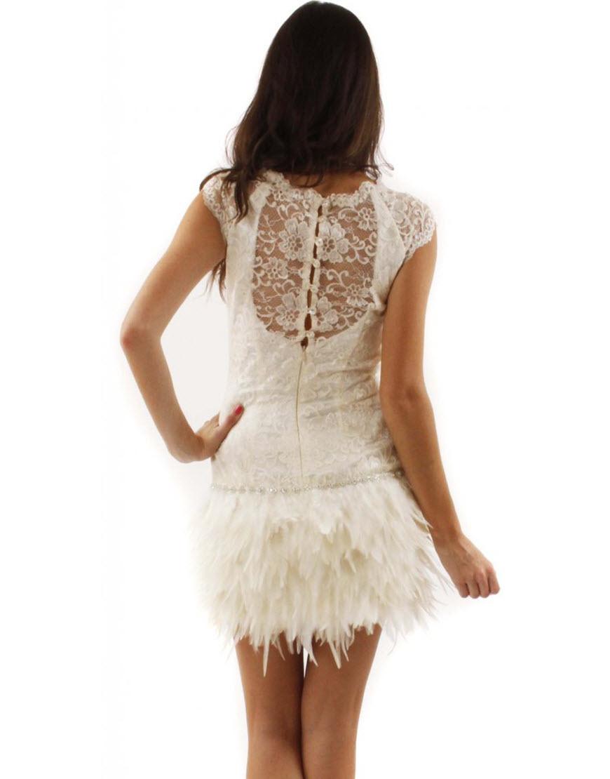 Emma Watson style lace feather dress in Beige as worn by Lucy Mecklenburgh
