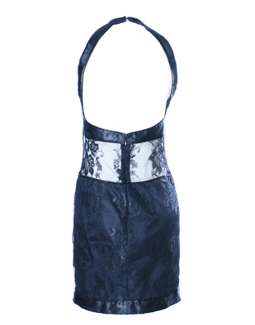 Lace panel round-neck embellished dress