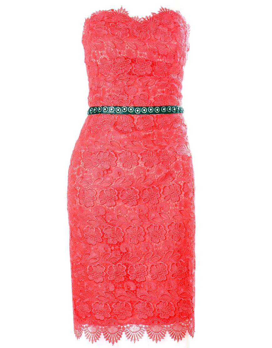Embellished lace dress in red