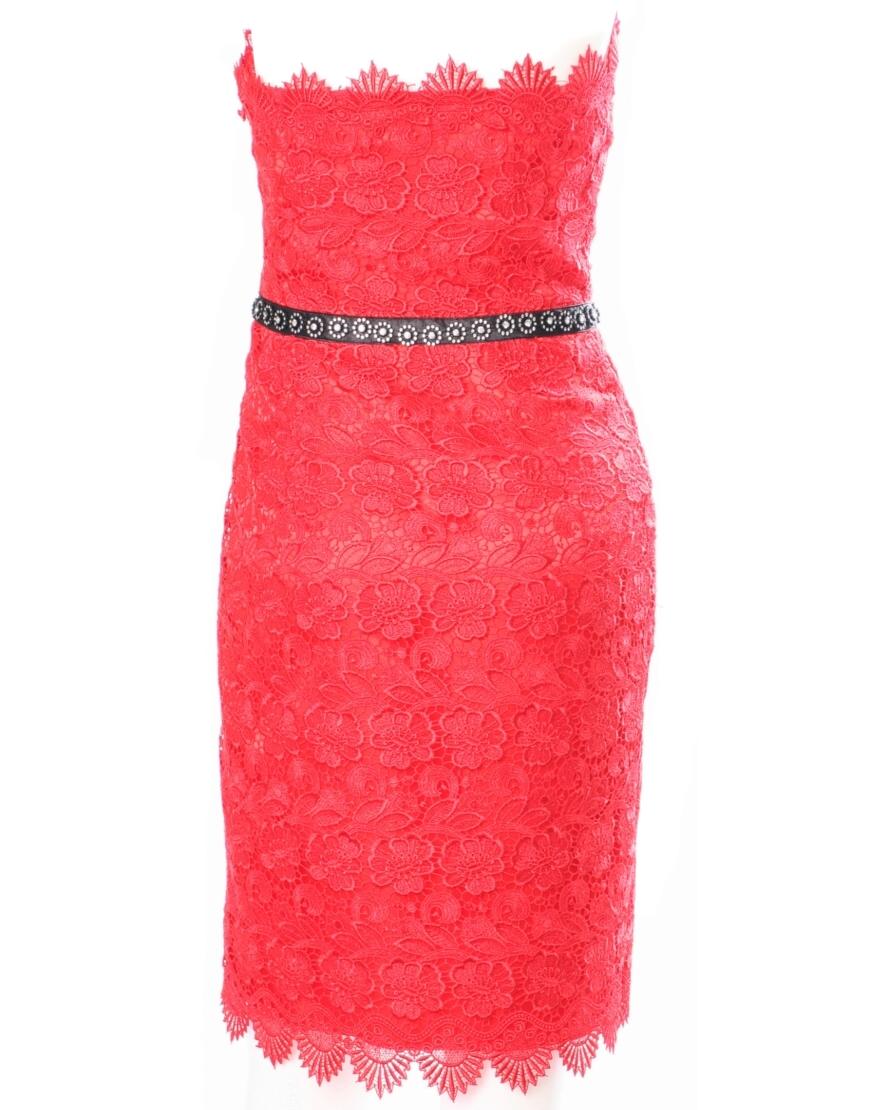 Embellished lace dress in red