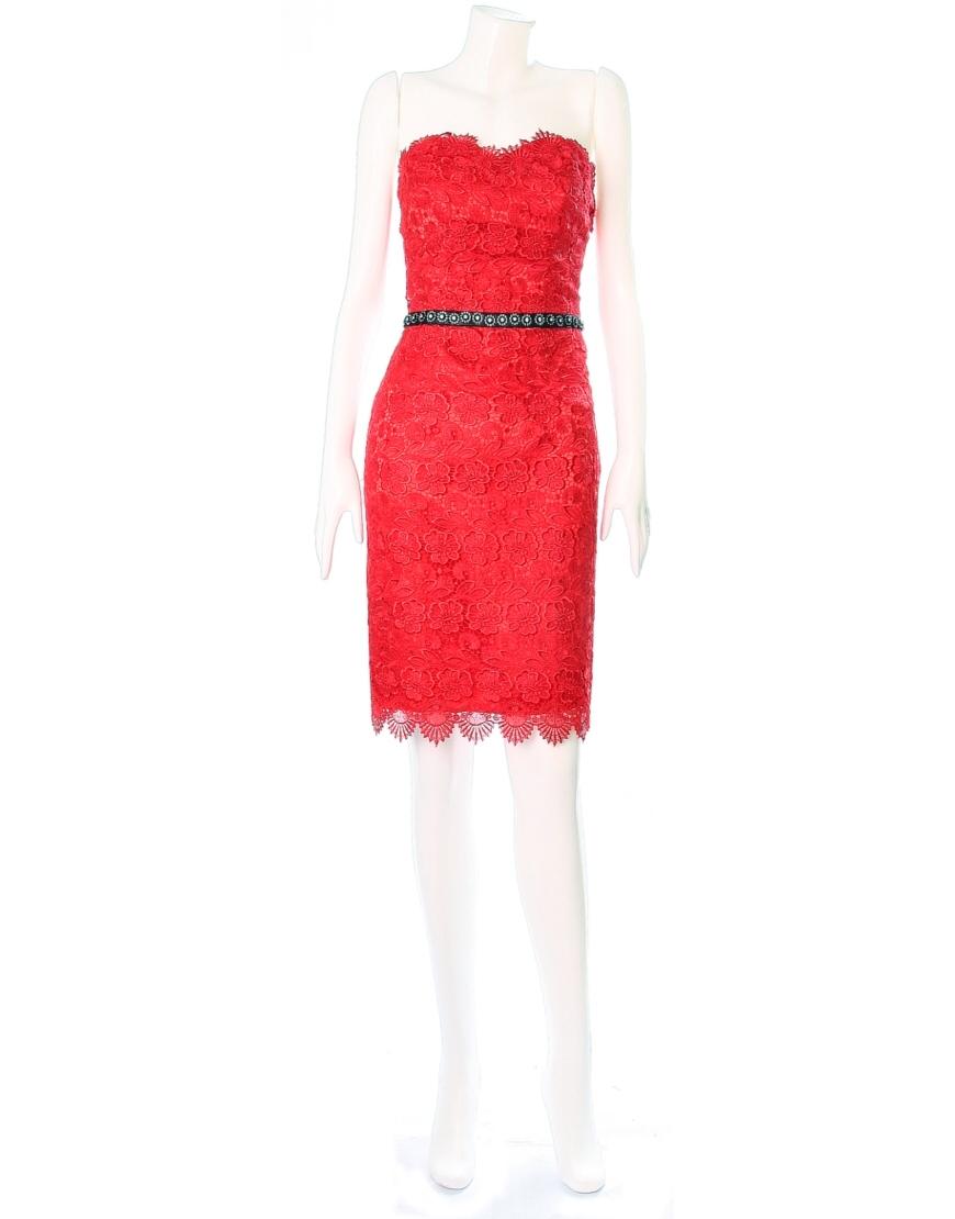 Embellished lace dress in red