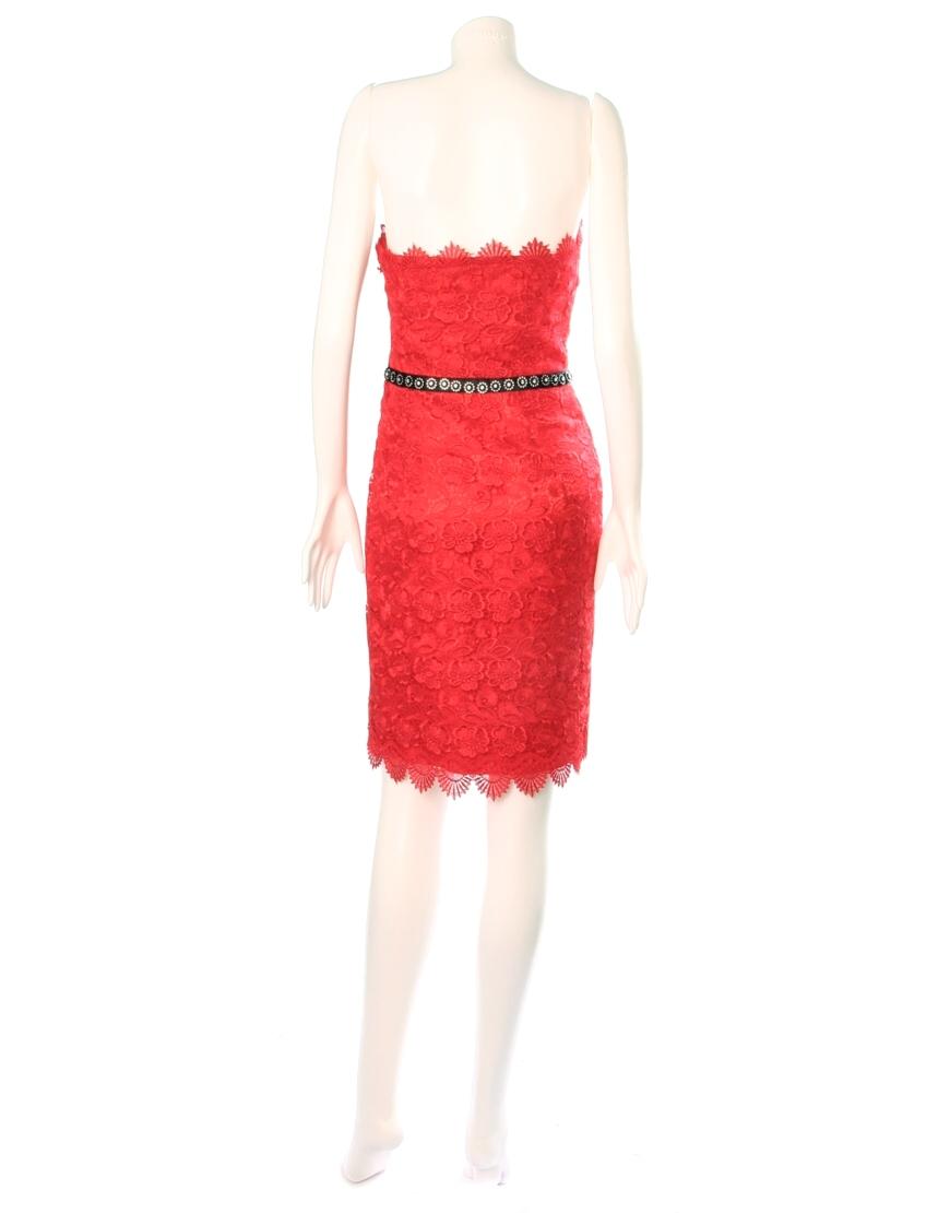 Embellished lace dress in red