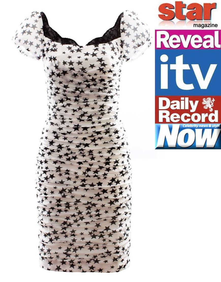 Star print puffball sleeve draped dress (medium stars)