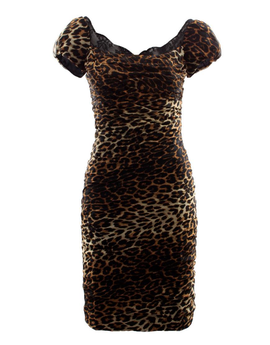 Leopard print puffball sleeve draped dress