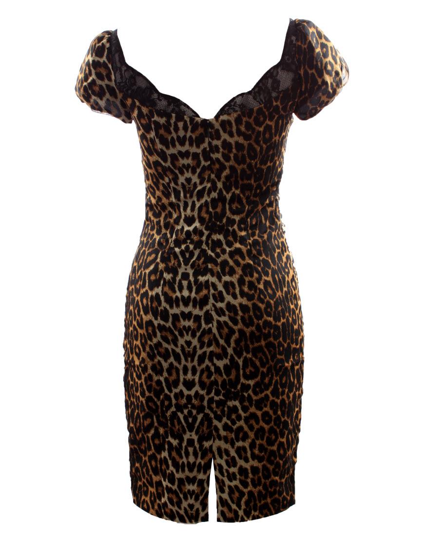 Leopard print puffball sleeve draped dress