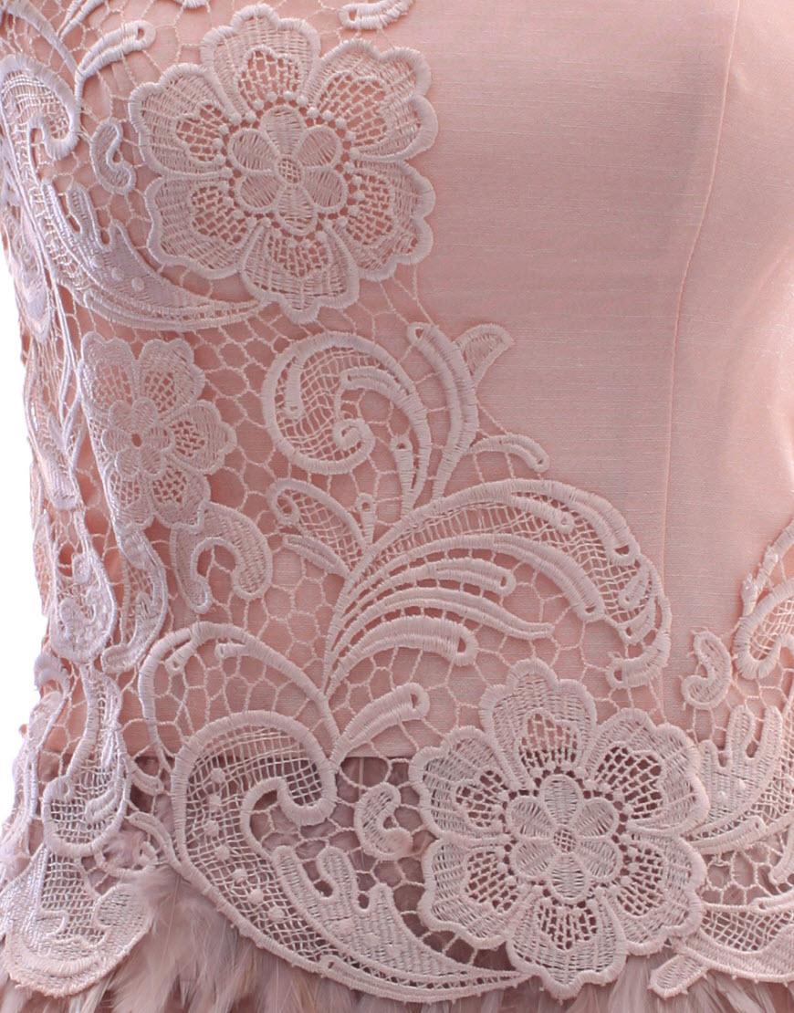 One shoulder lace feather dress Style Lucy Mecklenburgh in Beige