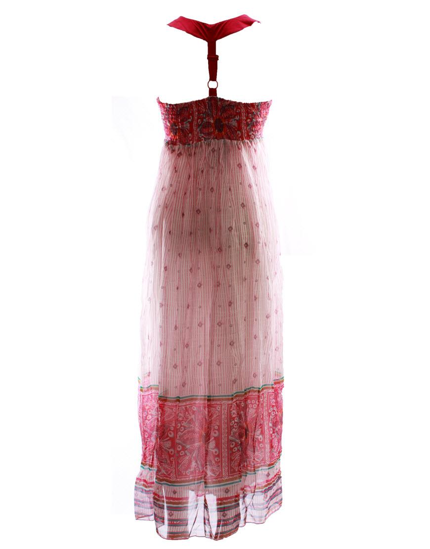 Round neck embellished maxi dress in red