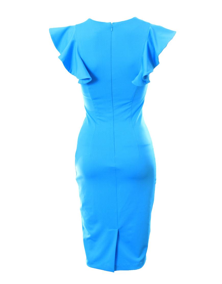 V-neck frill detail pencil dress