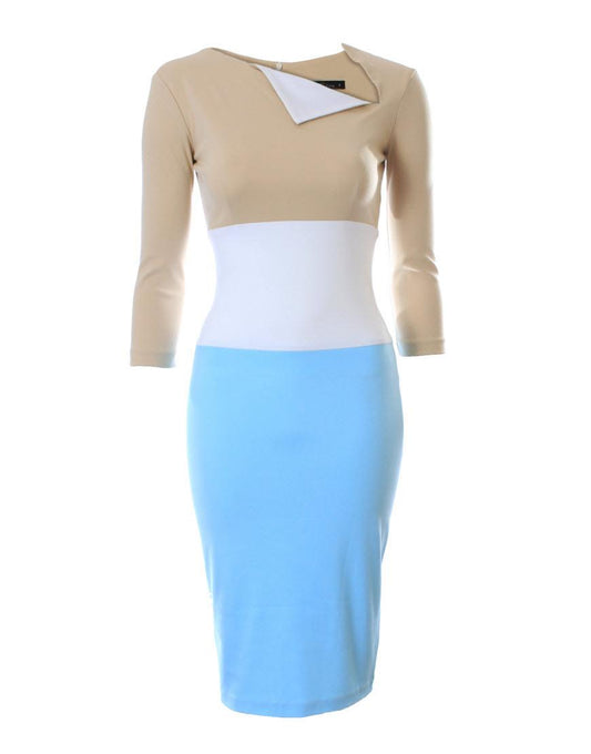 Assymetric neck 3/4 sleeve pencil dress