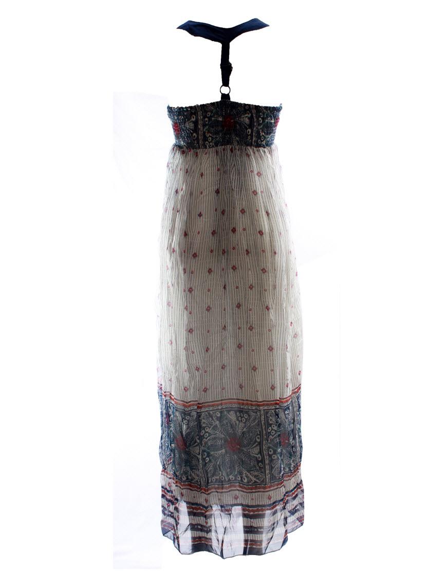 Round neck embellished maxi dress in blue