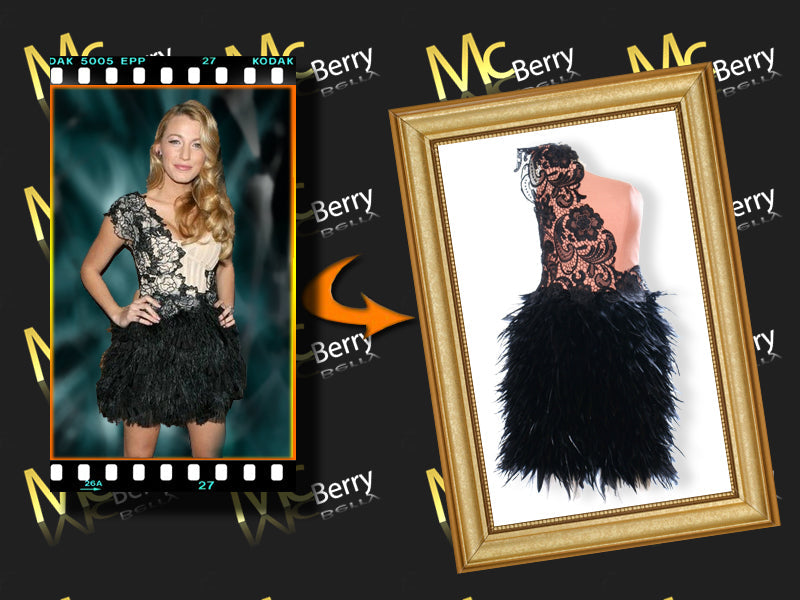 One shoulder lace feather dress as worn by Lucy Mecklenburgh at Devil's Double Premiere