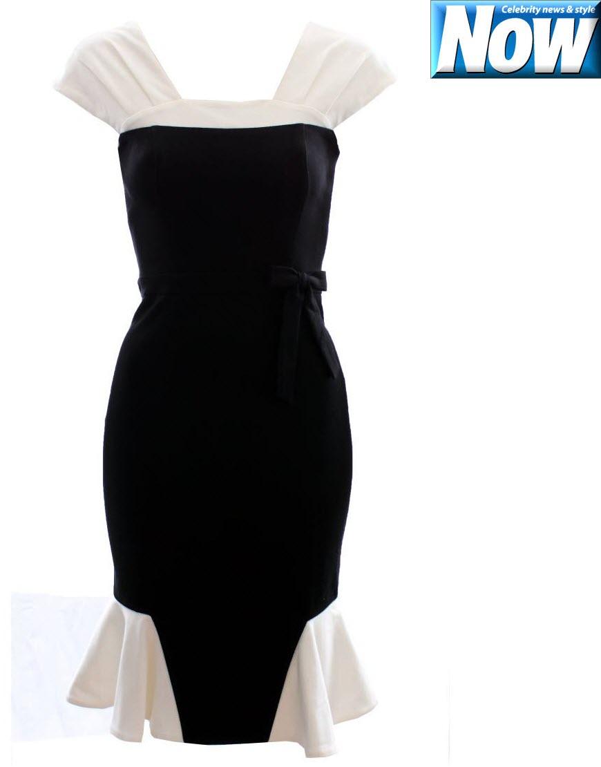 Monochrome frill hem pencil dress