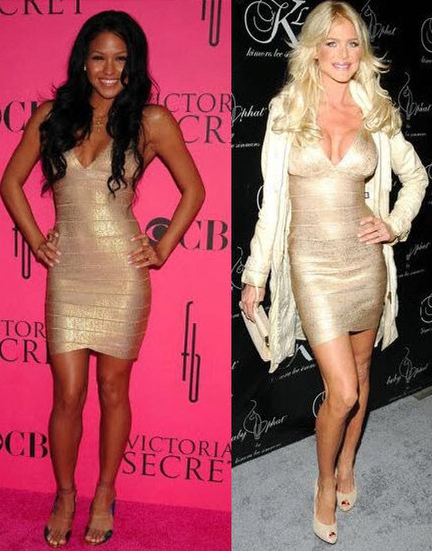 Catherine V-neck gold bandage dress