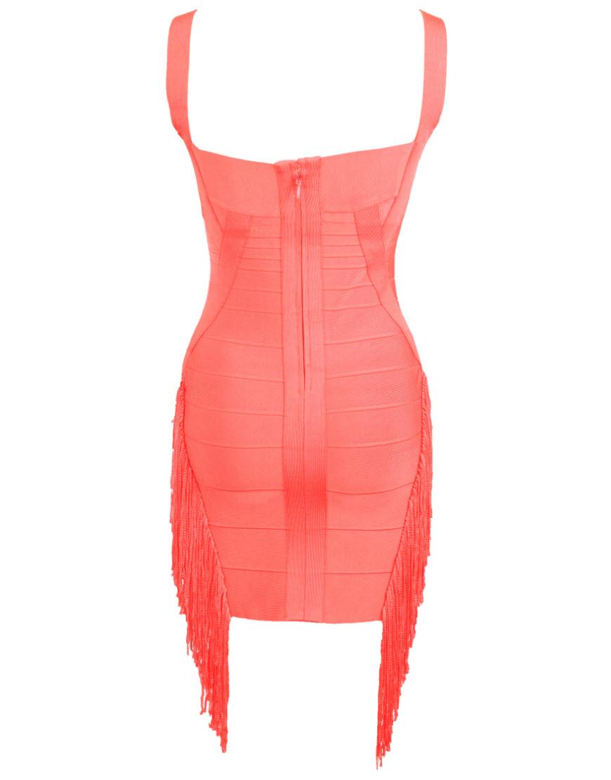 Maria fringe & flapper coral bandage dress