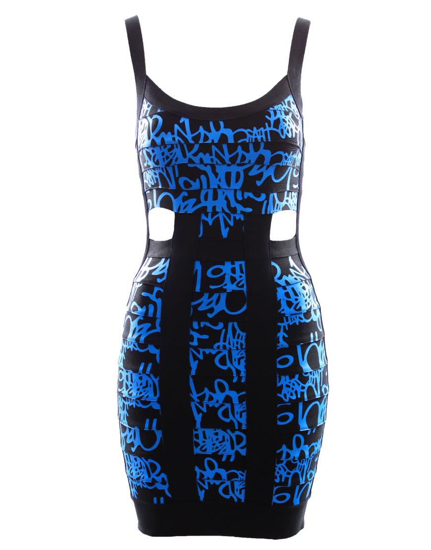 Blue printed bandage dress
