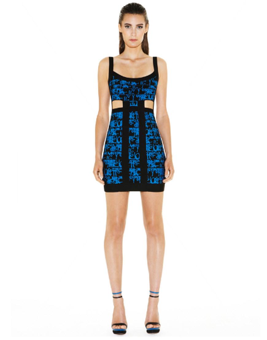 Blue printed bandage dress