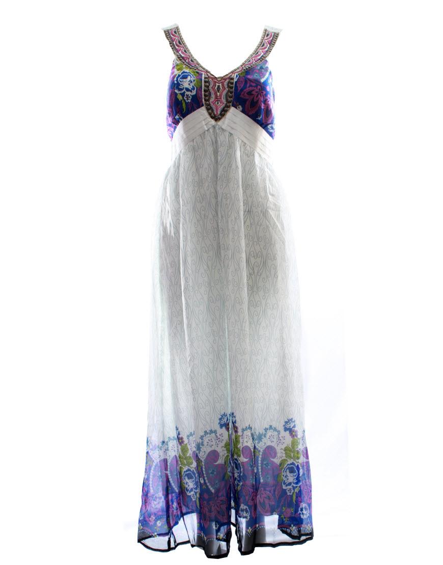 V neck embellished maxi dress in blue