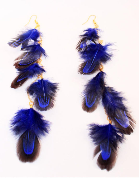 Feather earrings in dark blue