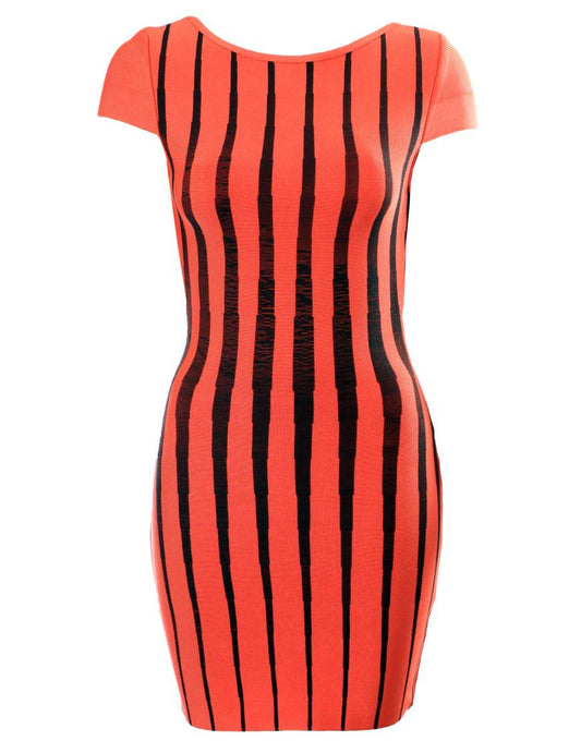 Kristen coral-black stripe bandage dress