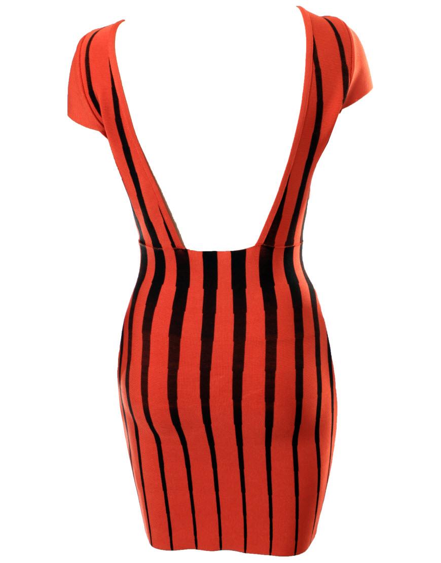 Kristen coral-black stripe bandage dress