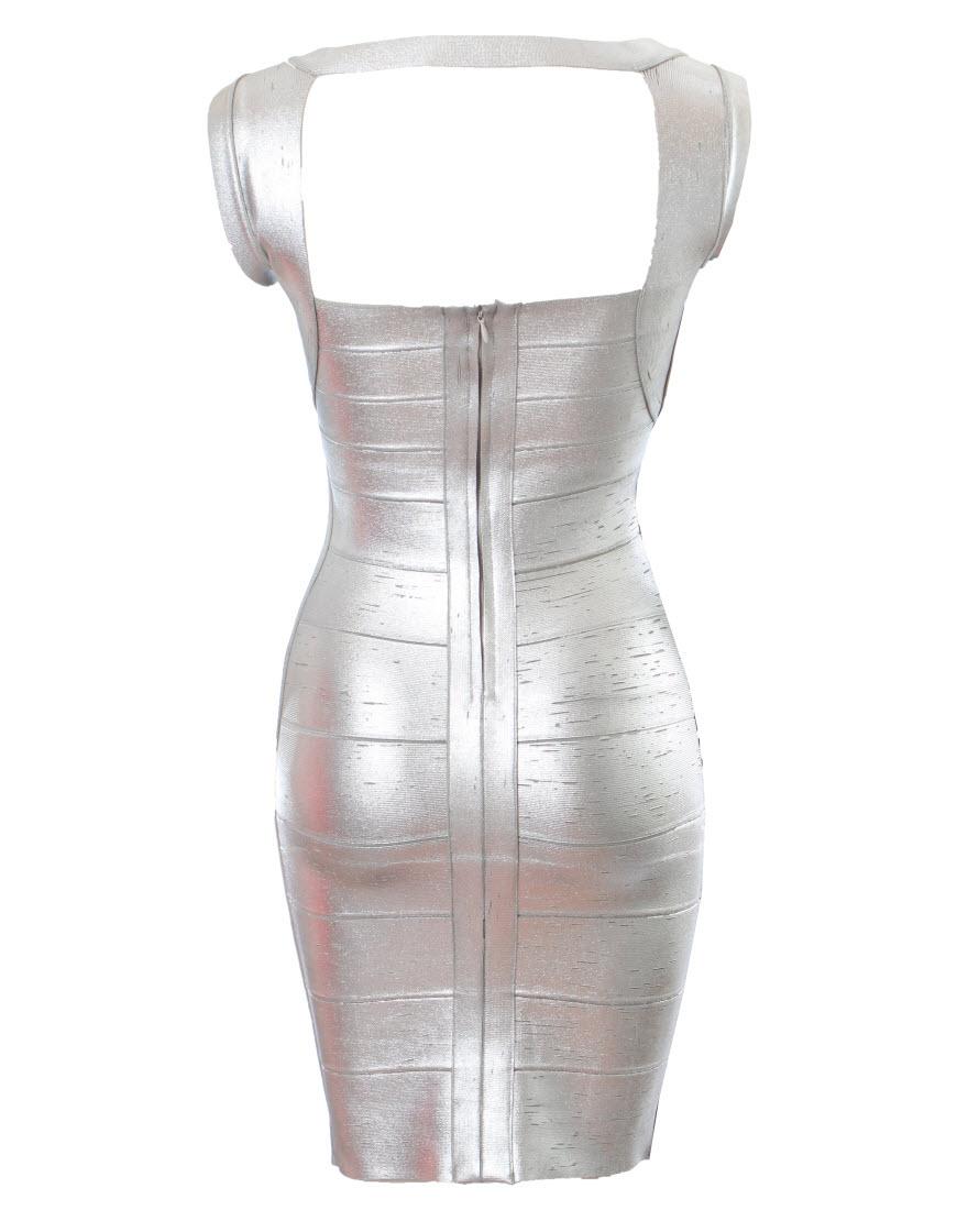 Alicia metallic silver V neck bandage dress