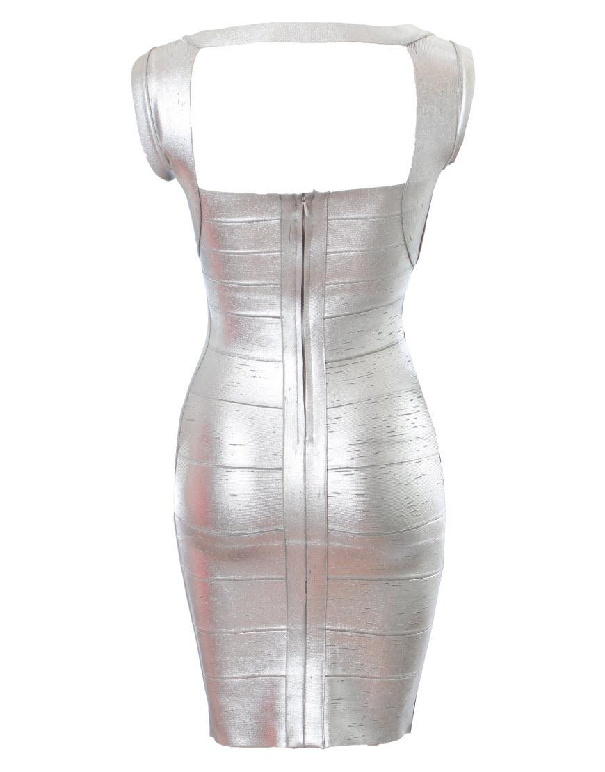 Alicia metallic silver V neck bandage dress