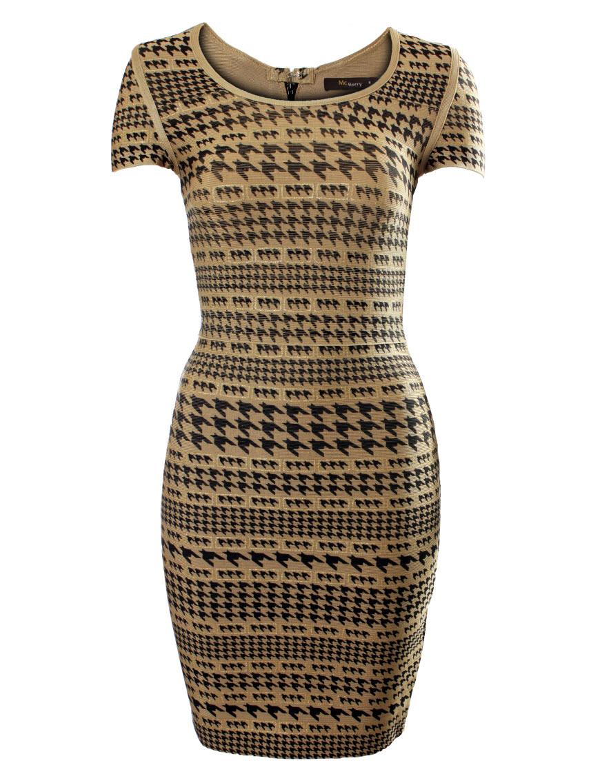 Ginnifer houndstooth gold detail bandage dress