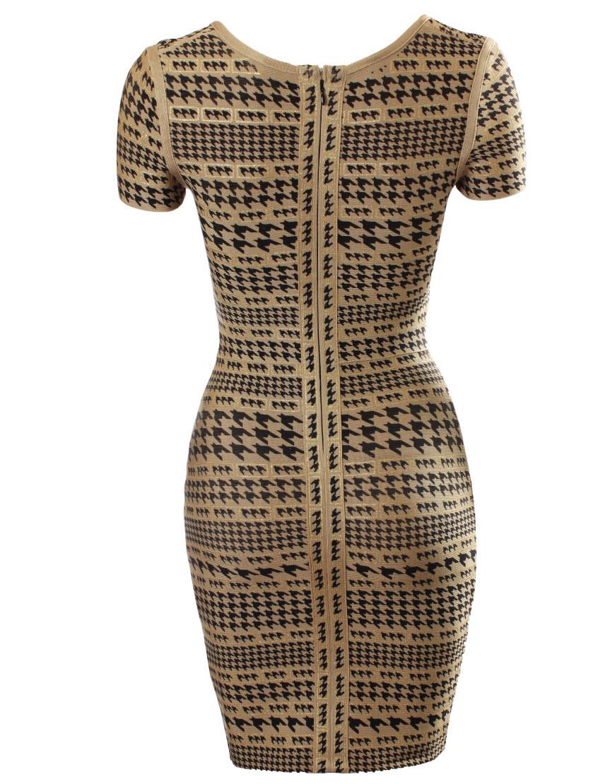 Ginnifer houndstooth gold detail bandage dress
