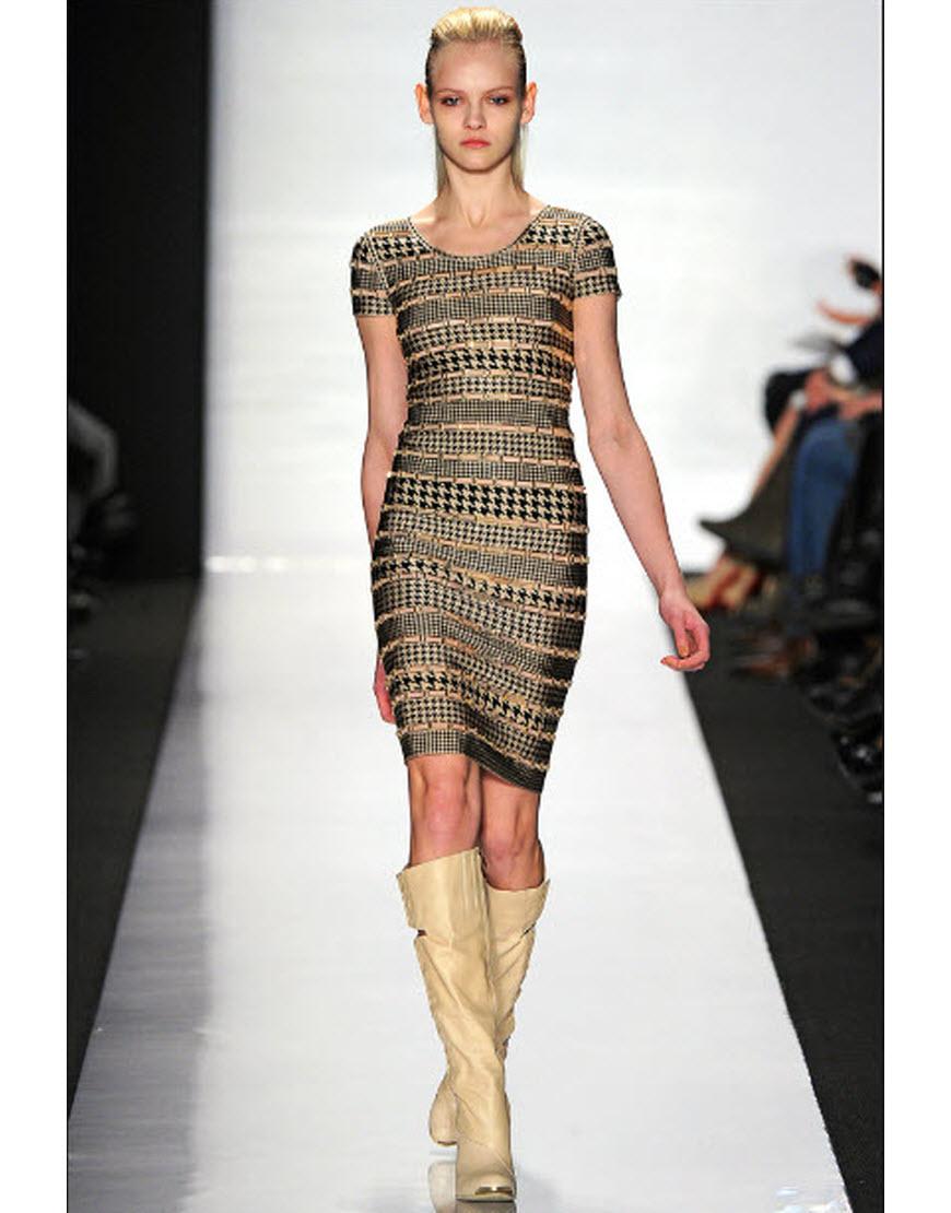 Ginnifer houndstooth gold detail bandage dress