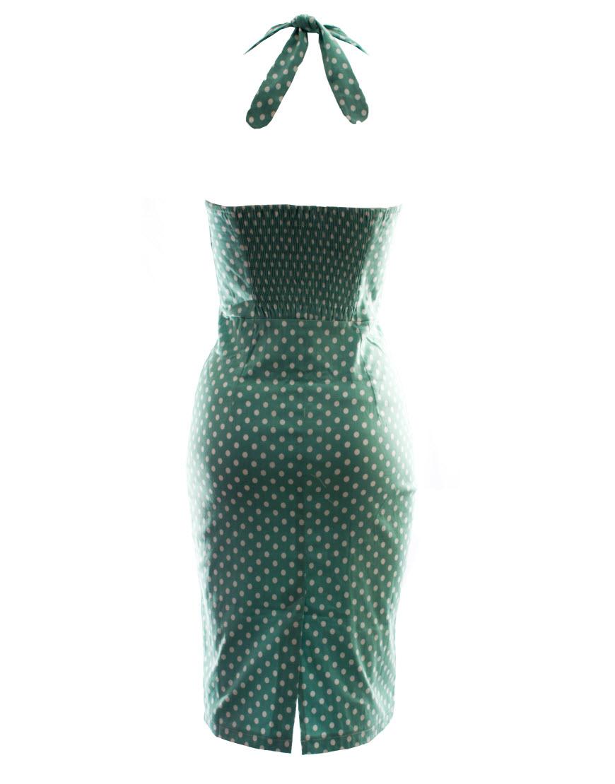 Polka dot halter neck shift dress in light green