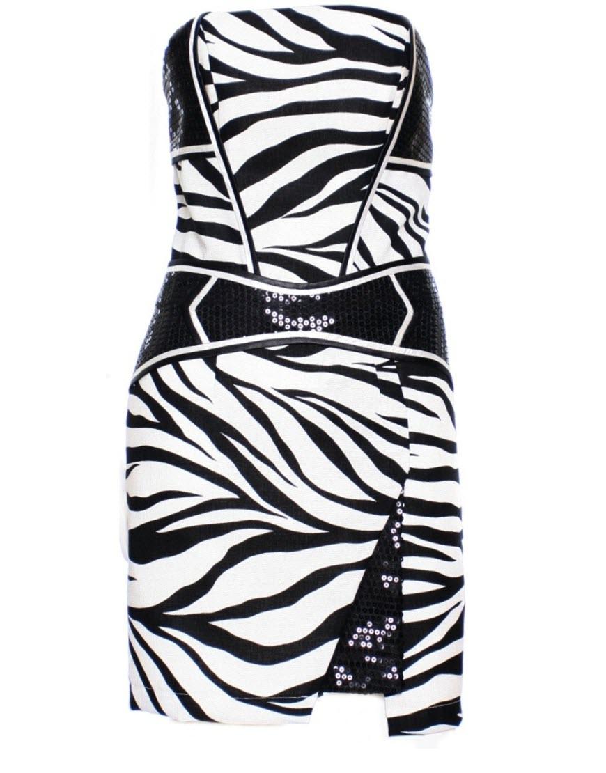 Zebra Sequin two-tone trim mini dress