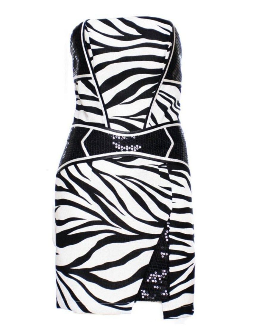 Zebra Sequin two-tone trim mini dress