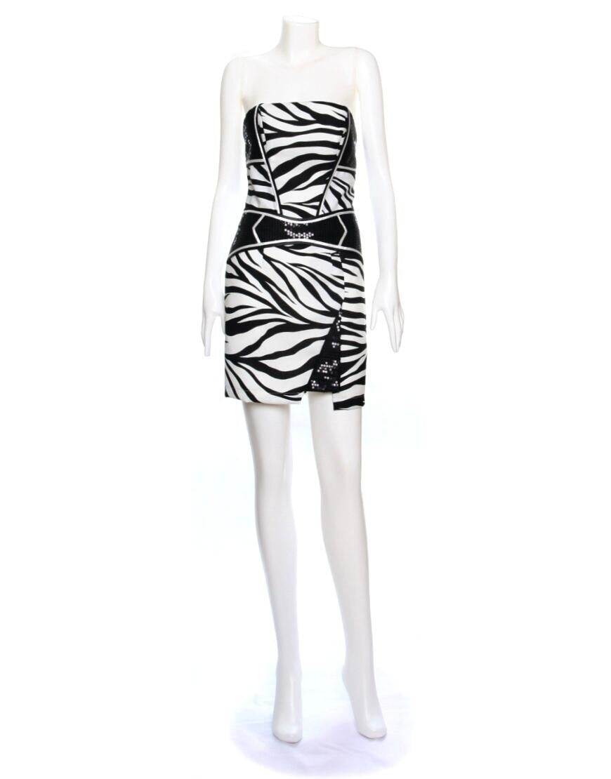 Zebra Sequin two-tone trim mini dress