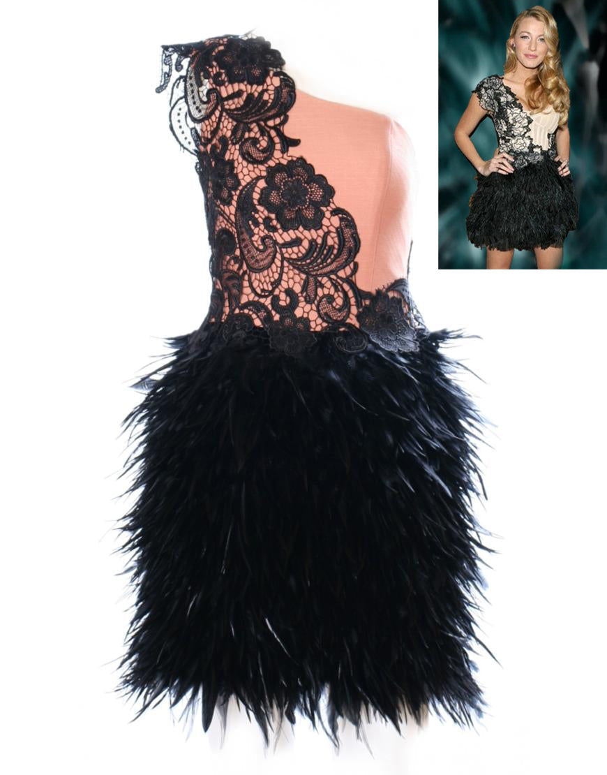 One shoulder lace feather dress as worn by Lucy Mecklenburgh at Devil's Double Premiere