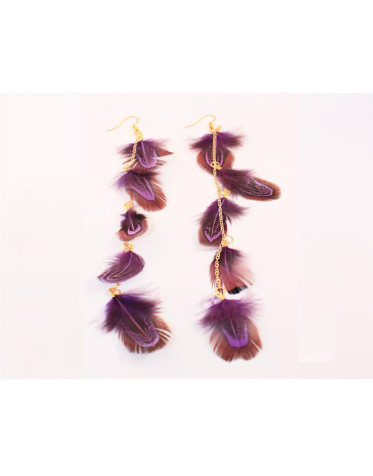 Feather earrings in purple